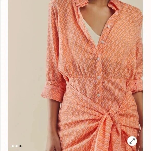 🆕 Free People | Rillo Orange Long Sleeve Mini Shirt Dress | S - Picture 2 of 16